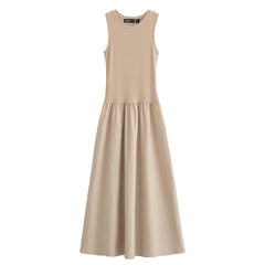 HXAO Women's Black Long Dresses 2025 Spring Sleeveless Elegant Dresses Fashion Casual Vintage Party Khaki Dresses Vestidos