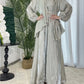 Women Eid Muslim Abaya 3 Piece Set with Scarf Lantern Sleeve Gorgeous Party Dress Pearls Belt Long Robe Abayas Kaftan Vestidos