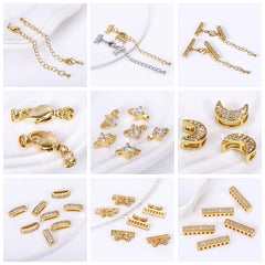 18K Gold Plated 2/3 Holes Pearl Jewelry Spacers Fittings,Beads Separator,Brass Inlaid Zircon Beading Components,DIY Accessories
