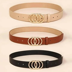 1PC Women's Belt Trend Triple Round Buckle Belt Simple Versatile Youth Belt PU Leather Belt Paired with Jeans Dress Ladies Belts