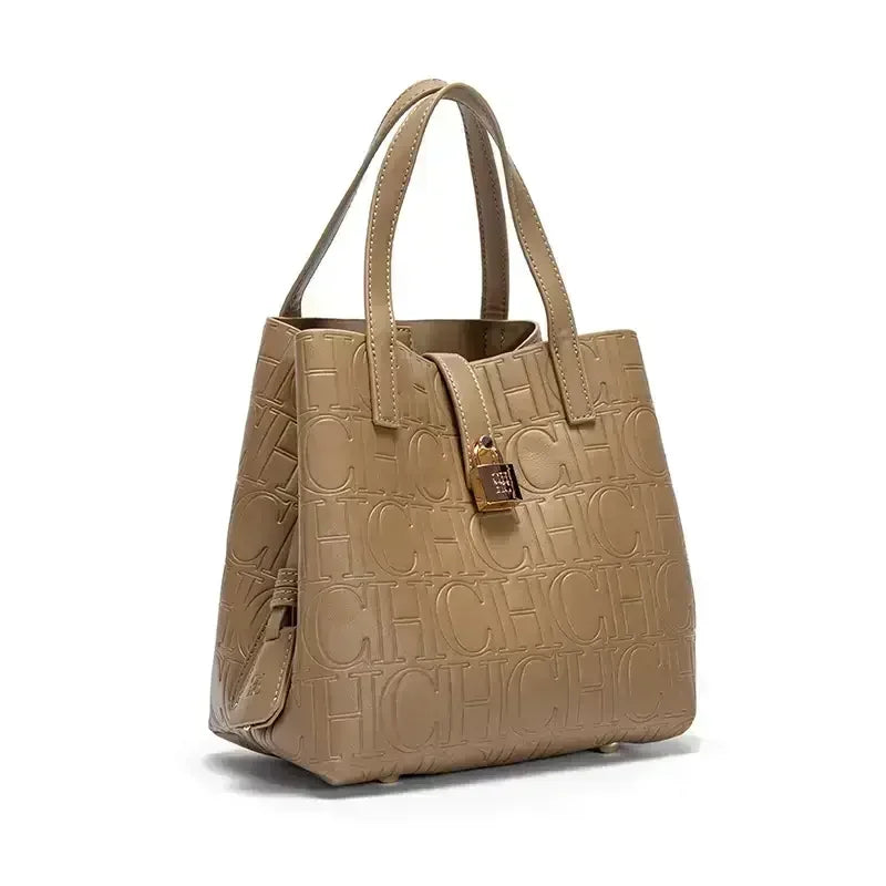 CH Large Capacity Handbag Luxury Brand Temperament Letter Print with Lock Design 2025 Trendy Women's Crossbody Bag