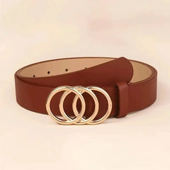 1PC Women's Belt Trend Triple Round Buckle Belt Simple Versatile Youth Belt PU Leather Belt Paired with Jeans Dress Ladies Belts
