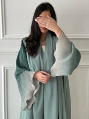 Muslim Flare Sleeve Casual Arabian Abayas Middle-East Elegant Open Front Abaya Turkey Kaftans Women Jilbabs Islamic Maxi Dresses