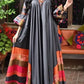 Vintage Printed Dress Women Breathable Loose Middle Eastern Robe Casual Long Sleeve Abaya V-neck Loose Muslim Abayas for Women