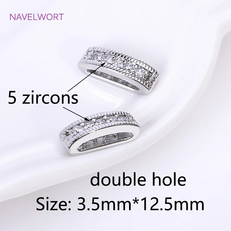 18K Gold Plated 2/3 Holes Pearl Jewelry Spacers Fittings,Beads Separator,Brass Inlaid Zircon Beading Components,DIY Accessories