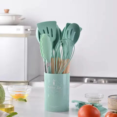 12PCS Food Grade Silicone Kitchen Cookware Utensils Turner Spatula Measuring Spoon Practical Cooking Tool Kitchenware Set