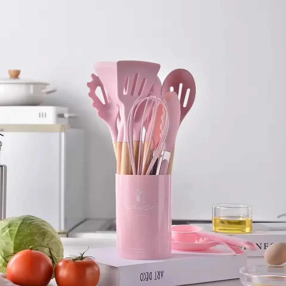 12PCS Food Grade Silicone Kitchen Cookware Utensils Turner Spatula Measuring Spoon Practical Cooking Tool Kitchenware Set