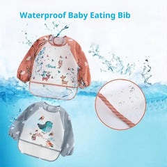 1Pcs Waterproof Eating Smock Infant Toddler Baby Cartoon Long Sleeve Art Apron Animal Smock Soft Baby Bib Burp Clothes