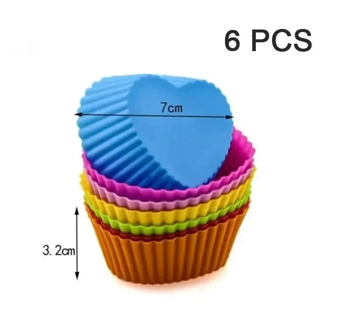 6/12PCS Silicone Muffin Mold Round Muffin Cup Heart Cake Baking Mold Kitchen Cooking Supplies Cake Decorating Tools