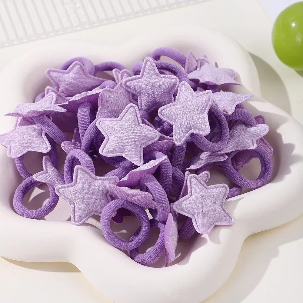 10/20pcs Girls Pink Heart Star Children Hair Loop No Harm Hair Cartoon Towel Rope Ponytail Holder Mini Rubber Band Kids Headwear