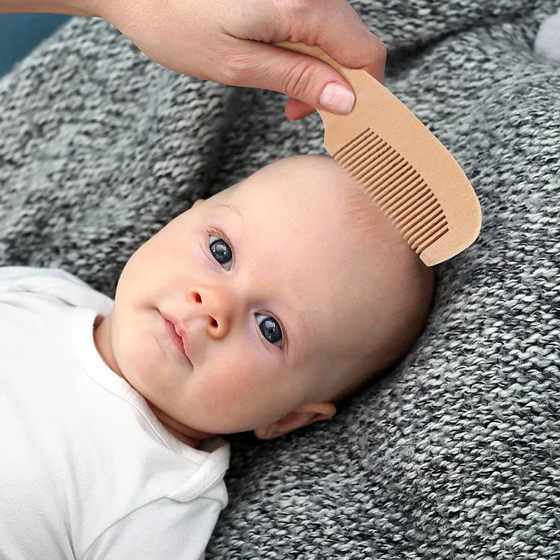 Newborn Baby Wool Wood Brush Comb Head Massage Tool Portable Baby Comb Bath Brush Comb，Special for Real Hair Wigs