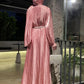 Women Eid Muslim Abaya 3 Piece Set with Scarf Lantern Sleeve Gorgeous Party Dress Pearls Belt Long Robe Abayas Kaftan Vestidos