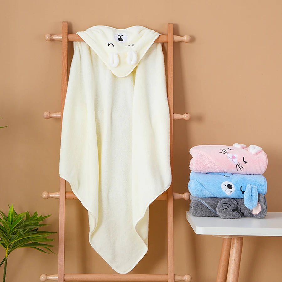Toddler Bathrobe Infant Bath Towel Boy Girl Blankets Swaddle With Hood Cartoon Coral Fleece Towel Blanket Newborn Kids Bedding