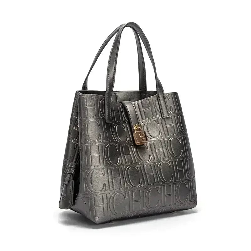 CH Large Capacity Handbag Luxury Brand Temperament Letter Print with Lock Design 2025 Trendy Women's Crossbody Bag