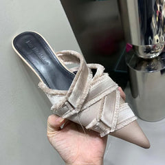 2025 Women Mules Elegant Sandals Pumps Summer Female Shoes Low Heels New In Fashion Ladies Sandal Pointed Toe Slides Footwear