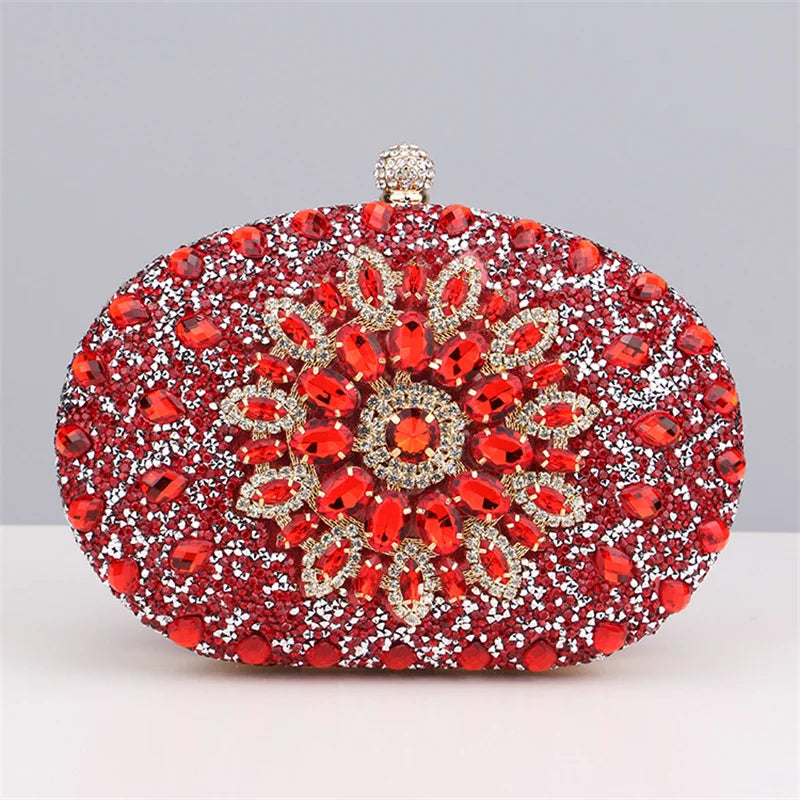 Diamond Crystal Women Make Up Cosmetic Evening Shoulder Messenger Clutch Bag Phone Purse Handbag Golden Silvery Red Pink Black