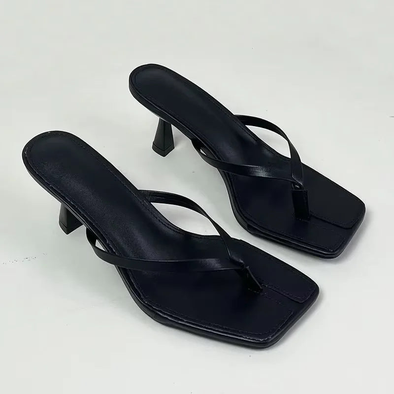 Big Size 43 Ladies Heels Slippers Pumps Shoes Female Casual Footwear Fashion Shallow Women Heeled Sandals Slides Flip flops
