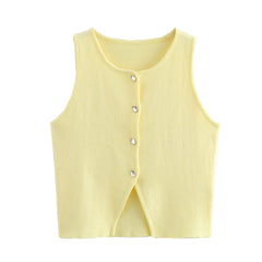 TRAF White Knit Crop Top Women Button Short Tops Woman 2024 Summer Tanks Camis Tops for Women Streetwear Vest Tank Top Female