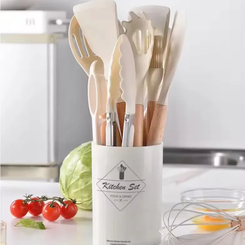 12PCS Food Grade Silicone Kitchen Cookware Utensils Turner Spatula Measuring Spoon Practical Cooking Tool Kitchenware Set
