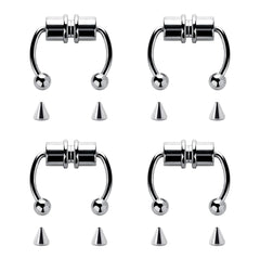 1/4pcs Women's Fake Nose Rings - Magnetic Stainless Steel Septum Hoops, Rock Hip Hop Body Jewelry