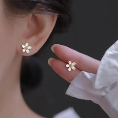 925 Sterling Silver Flower Simple Stud Earrings For Women Luxury Designer Fine Jewelry Accessories