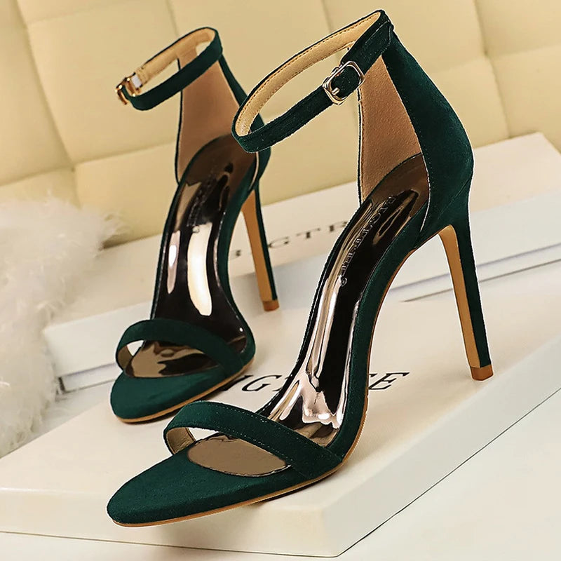 BIGTREE Shoes Summer Women Sandals Suede Hollow High Heels Stiletto Fashion Sandles Women Heels Ladies Shoes Women's Sandals