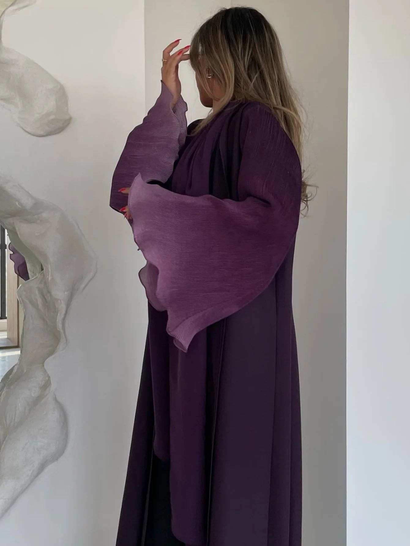 Middle-East Abaya Muslim Flare Sleeve Casual Arabian Pleated Open Front Abayas Turkey Kaftans Women Jilbabs Islamic Maxi Dresses