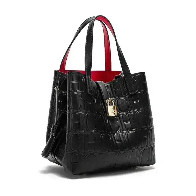 CH Large Capacity Handbag Luxury Brand Temperament Letter Print with Lock Design 2025 Trendy Women's Crossbody Bag