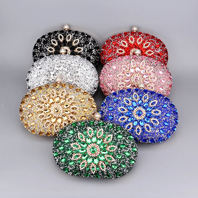 Diamond Crystal Women Make Up Cosmetic Evening Shoulder Messenger Clutch Bag Phone Purse Handbag Golden Silvery Red Pink Black