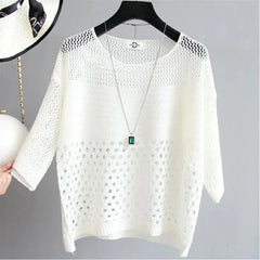 Spring and Summer New Ice Silk Knitted Vest Top Hollow Out Thin Bottoming Sling Streetwear Womens Clothing Shirt