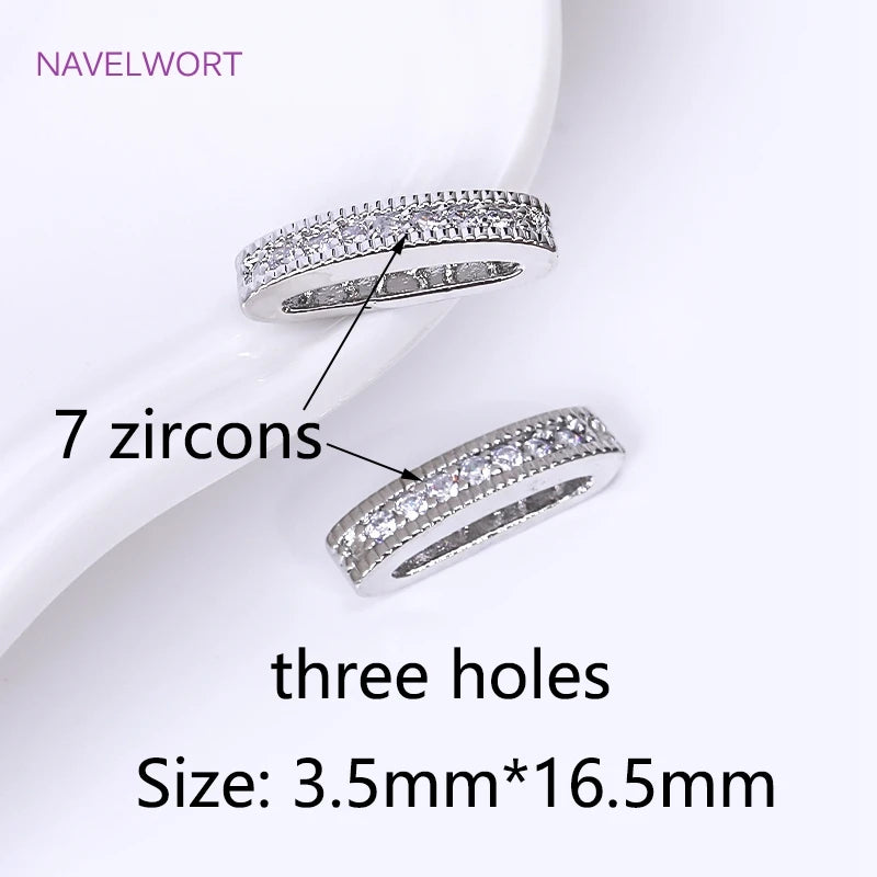 18K Gold Plated 2/3 Holes Pearl Jewelry Spacers Fittings,Beads Separator,Brass Inlaid Zircon Beading Components,DIY Accessories