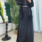 Women Eid Muslim Abaya 3 Piece Set with Scarf Lantern Sleeve Gorgeous Party Dress Pearls Belt Long Robe Abayas Kaftan Vestidos