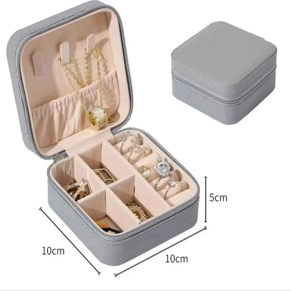 Portable Mini Jewelry Storage Box Travel Organizer Jewelry Case Leather Storage Earrings Necklace Ring Jewelry Organizer Display