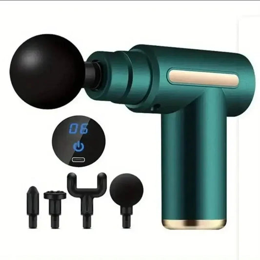 Mini Deep Tissue Massage Gun - Portable Percussion Muscle Massager for Neck, Back, Leg Pain Relief w/ 4 Heads USB Charging