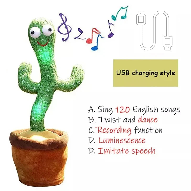Dancing Cactus 120 Song Speaker Talking Usb Battery Voice Repeat Plush Cactu Dancer Toy Talk Plushie Stuffed Toys For Kids Gift