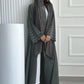 Ramadan Eid Women Gray Black Dubai Khimar Abaya Islam Muslim Kimono Hijab Dress Set Kebaya Kaftan Djellaba Robe Femme Musulmane