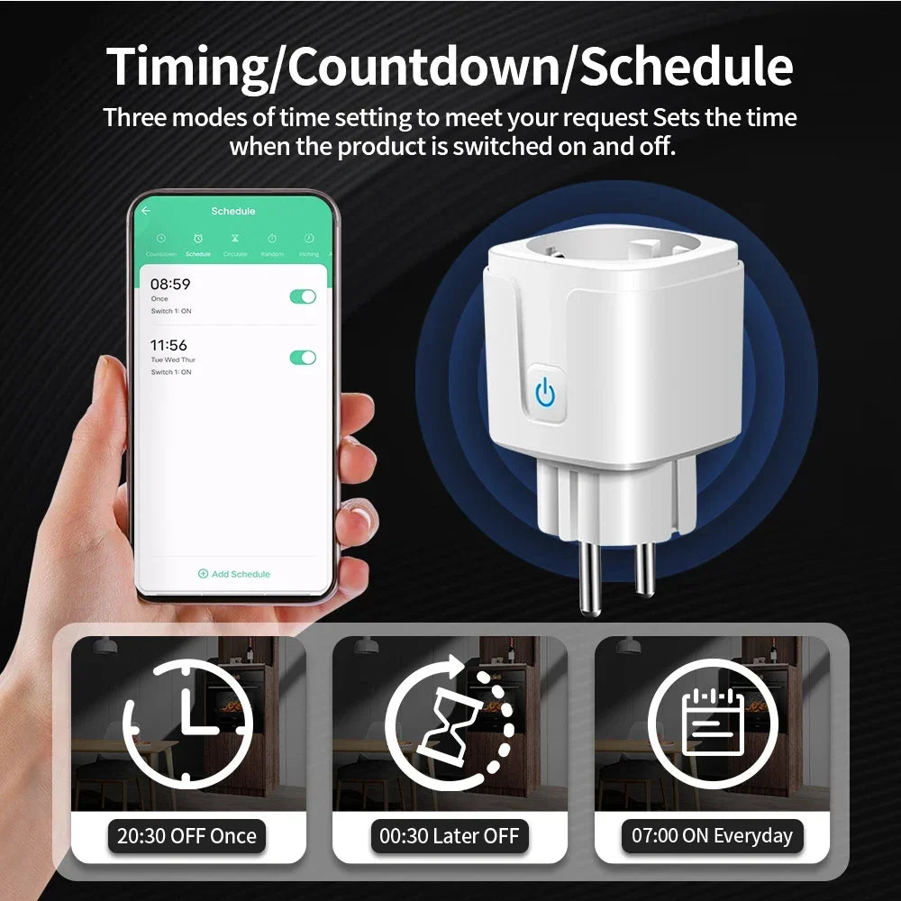 TNCE Tuya Smart Home Socket WiFi/Zigbee 16/20A EU Plug Outlet Remote Control Timer Power Monitor Support Voice Google Home Alexa