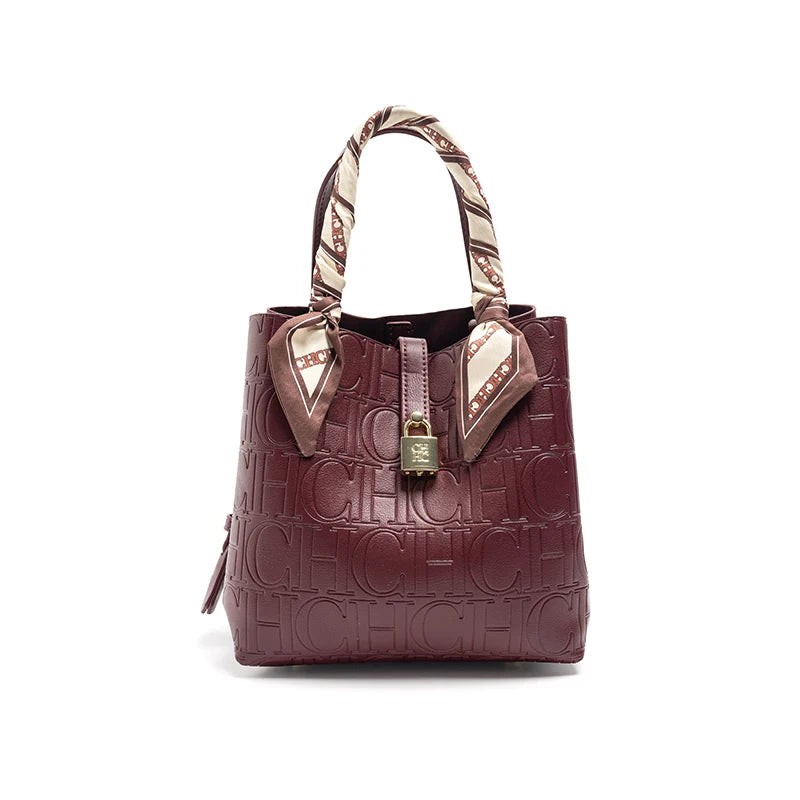 CH Large Capacity Handbag Luxury Brand Temperament Letter Print with Lock Design 2025 Trendy Women's Crossbody Bag