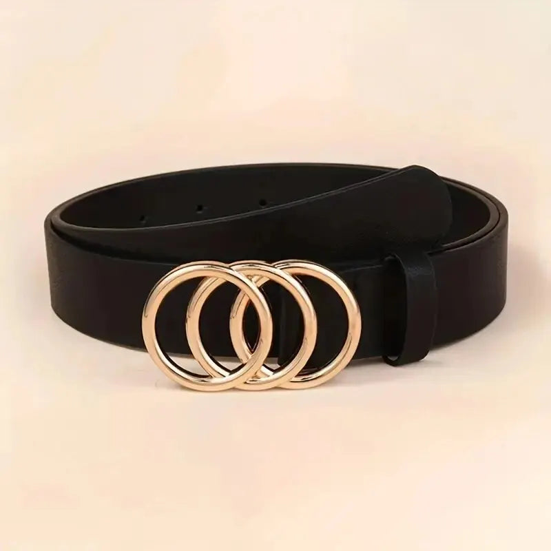 1PC Women's Belt Trend Triple Round Buckle Belt Simple Versatile Youth Belt PU Leather Belt Paired with Jeans Dress Ladies Belts