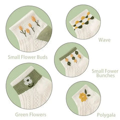 Girls Short Socks 5 Pairs Cute Medium Flowers Print Sweet Style Skin-Friendly Comfortable And Breathable Pure Cotton For All Sea