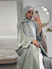 Ramadan Shiny Satin Open Kimono Abaya Dubai Luxury 2025 Muslim Kaftan Dress Abayas For Women Islam Clothing Robe Femme Musulmane