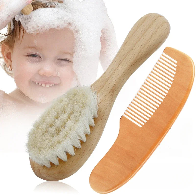 Newborn Baby Wool Wood Brush Comb Head Massage Tool Portable Baby Comb Bath Brush Comb，Special for Real Hair Wigs