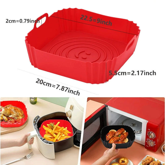 1PC Reusable Airfryer Pan Liner Accessories Silicone Air Fryers Oven Baking Tray Pizza Fried Chicken Airfryer Silicone Basket