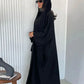 Ramadan Eid Women Gray Black Dubai Khimar Abaya Islam Muslim Kimono Hijab Dress Set Kebaya Kaftan Djellaba Robe Femme Musulmane