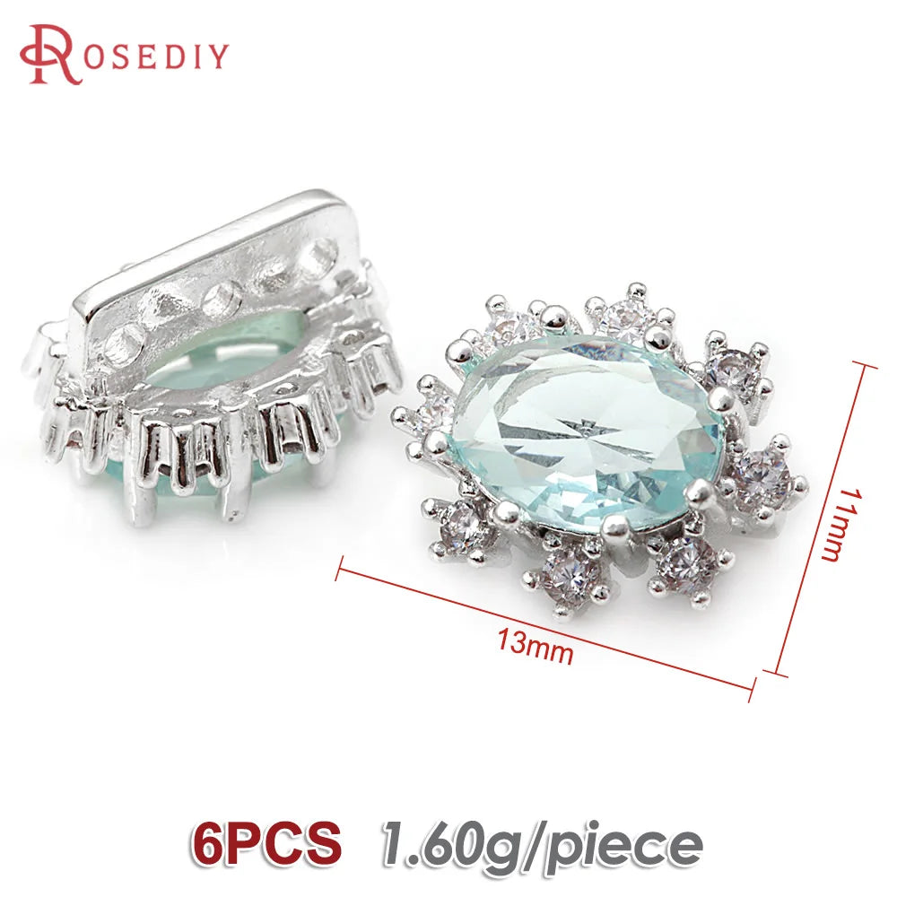 6PCS Brass Zircon 3 Holes Oval Connect Bracelets Necklaces Spacer Beads Diy Jewellery Making Materials Rosediy official-website