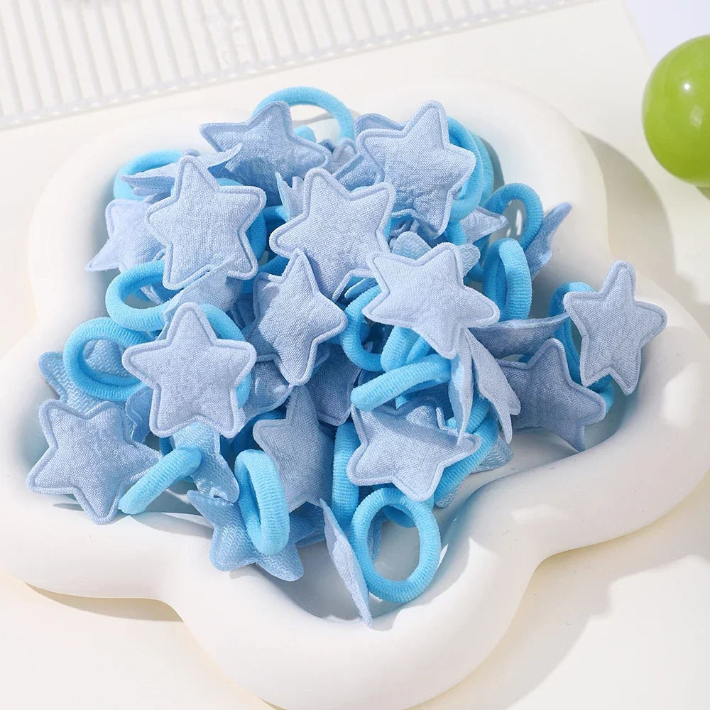 10/20pcs Girls Pink Heart Star Children Hair Loop No Harm Hair Cartoon Towel Rope Ponytail Holder Mini Rubber Band Kids Headwear