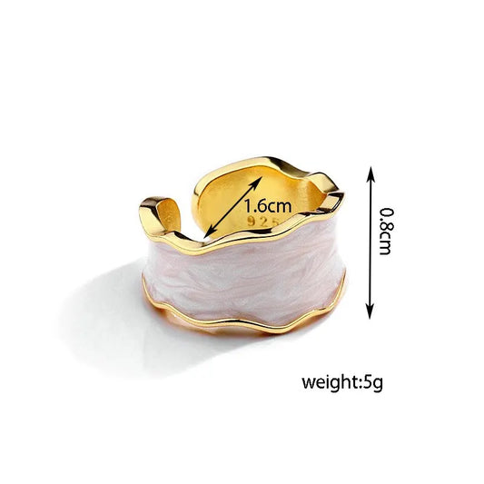 1pc Vintage White Enamel Metal Irregular Shape Geometric Open Adjustable Ring for Women Girl Fashion Jewelry Birthday Gifts