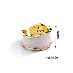 1pc Vintage White Enamel Metal Irregular Shape Geometric Open Adjustable Ring for Women Girl Fashion Jewelry Birthday Gifts