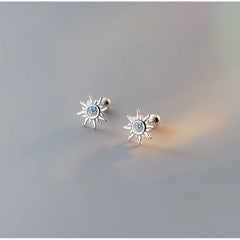 925 Sterling Silver Blue Zircon Sun Small Stud Earrings For Women Piercing Wedding Luxury Jewelry Wholesale Jewellery Money 925