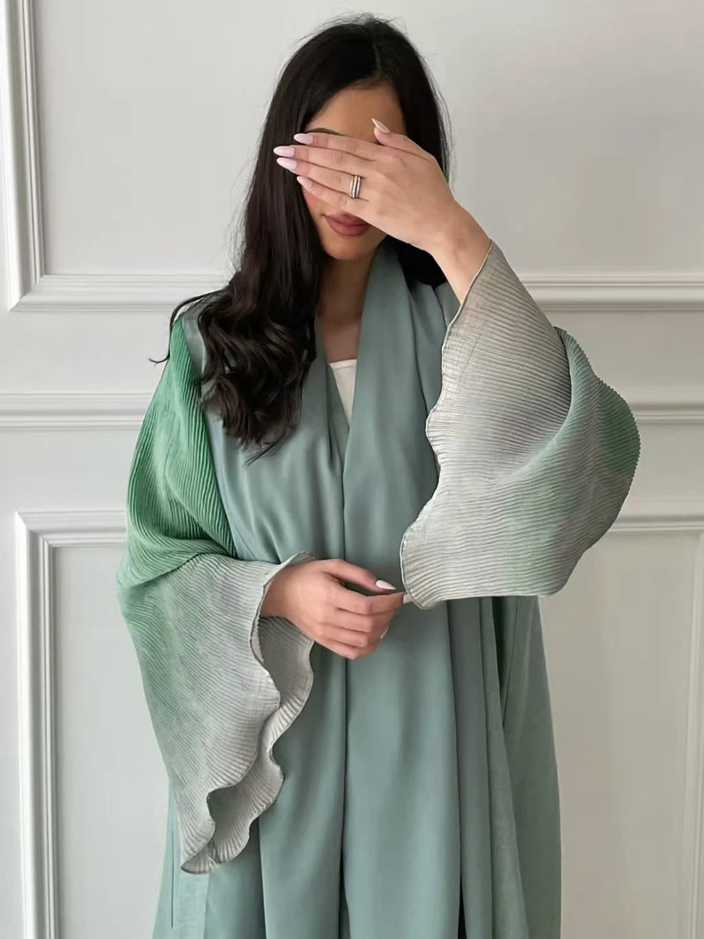 Middle-East Abaya Muslim Flare Sleeve Casual Arabian Pleated Open Front Abayas Turkey Kaftans Women Jilbabs Islamic Maxi Dresses